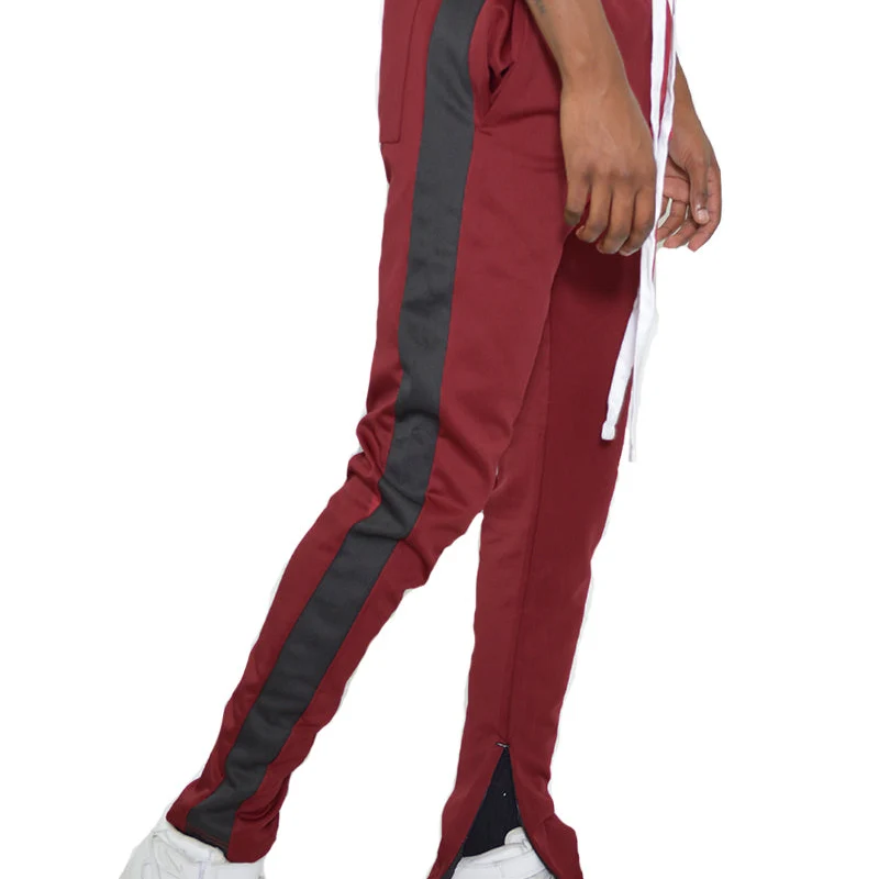 Lightweight Maroon Athletic Joggers for Men – Stylish Track Pants with Modern Side Stripe Fast