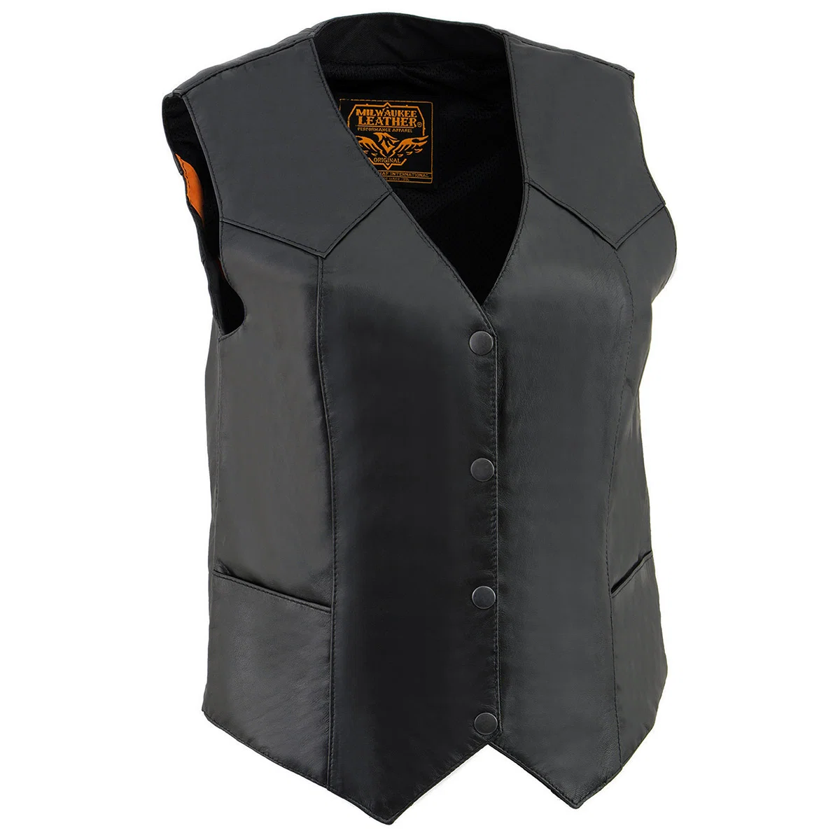 Dependable Milwaukee Leather SH1227 Women's Black Leather Classic Western Motorcycle Rider Vest- Front 4-Snap Button Closure High-Performance