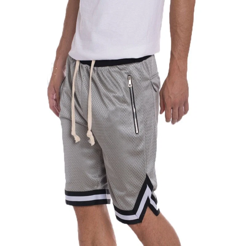 Functional Men's Breathable Mesh Athletic Shorts - Comfortable Gray Shorts with Zippered Pockets High-Quality