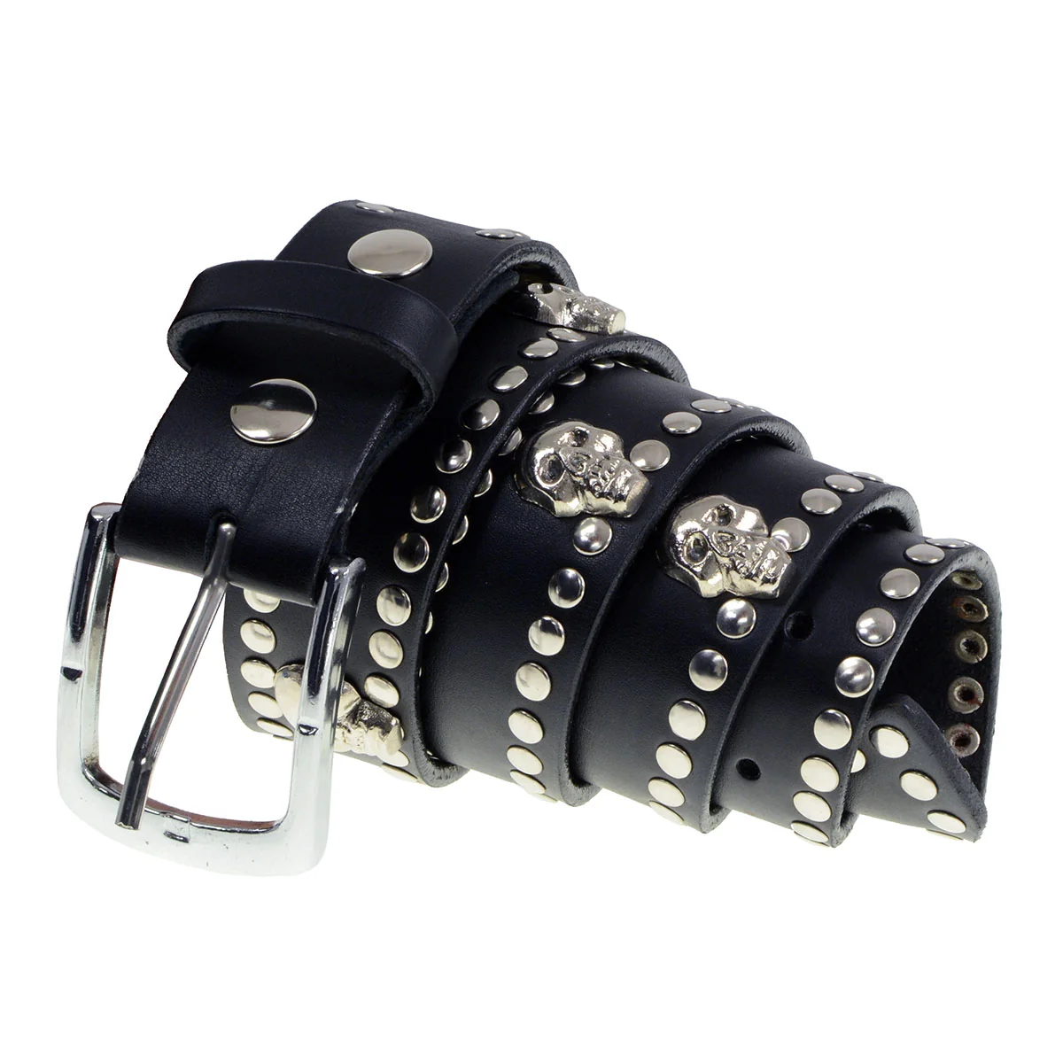 Reusable Milwaukee Leather MP7103 Men's Black Studs and Skulls Leather Belt with Buckle - 1.5 inches Wide Original Design
