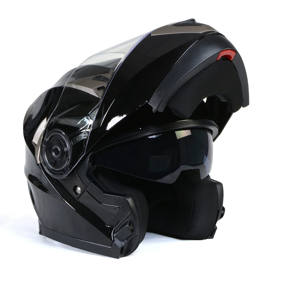 Reusable Milwaukee Helmets MPH9806DOT Ionized Gloss Black Advanced Motorcycle Modular Helmet Biker w Drop Down Visor Dependable