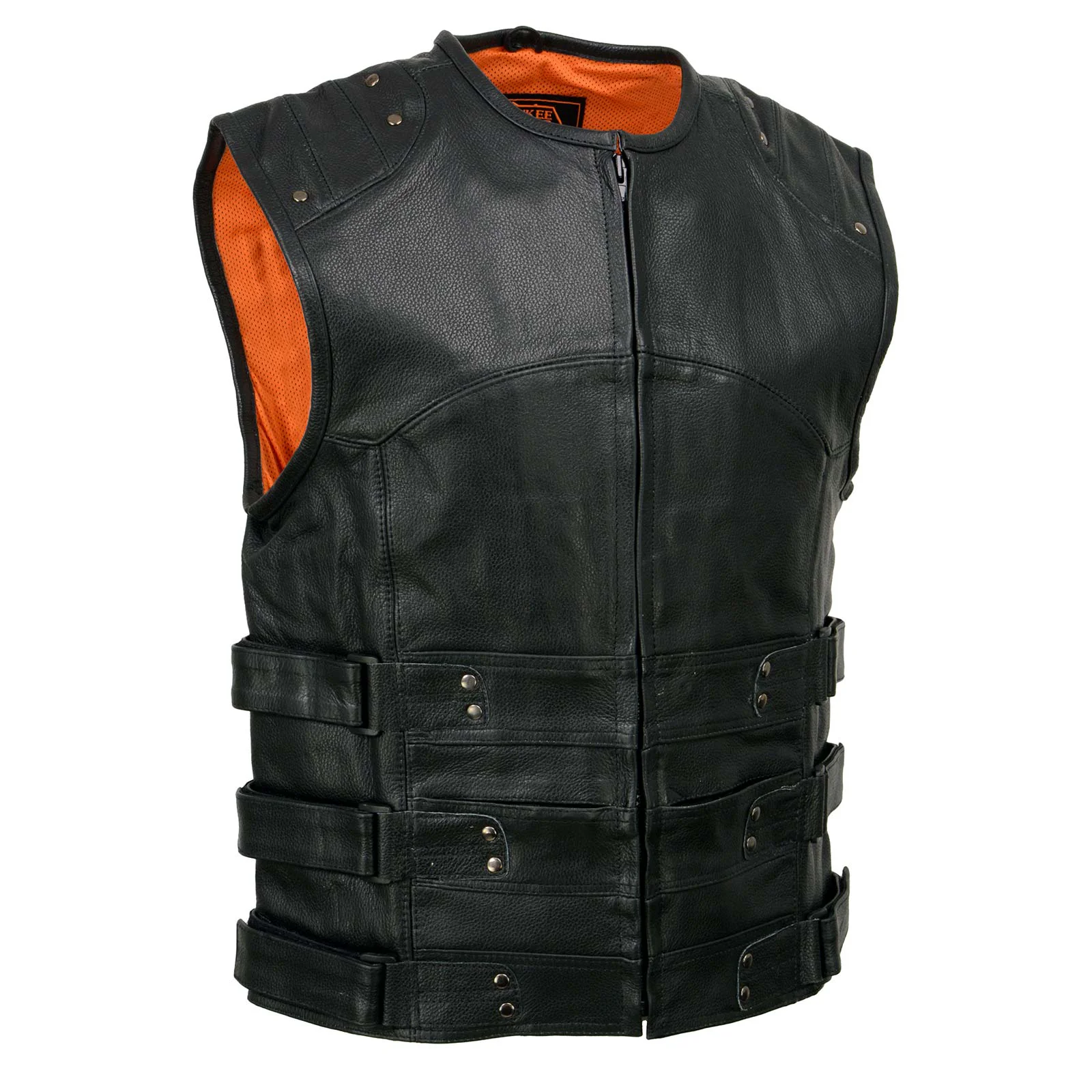 Excellent Milwaukee Leather MLM3530 Men's Black Swat Tactical Style Leather Vest Club Patch Accessible Single Panel Back Vest Responsible