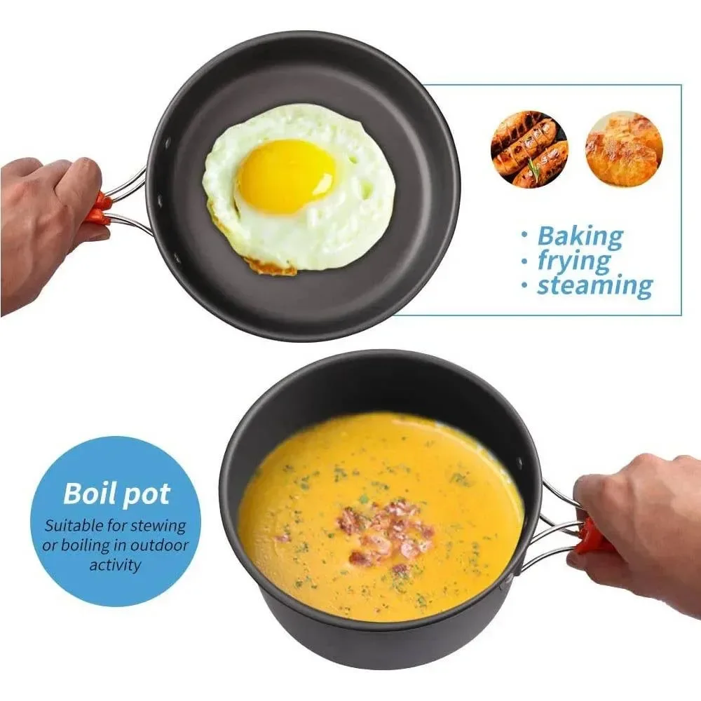Breathable Camping Cookware Set Non-Stick Pots and Teapot for Outdoor Cooking and Travel Tableware Solid
