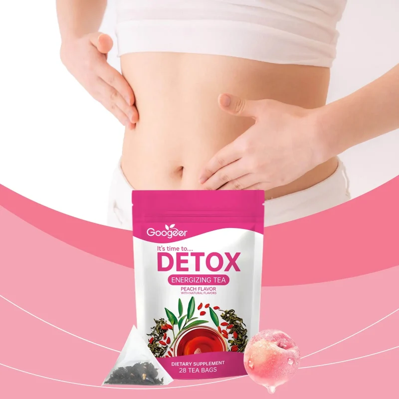Superior Googeer Detox Tea Peach Flavor - 28 Bags of Energizing Dietary Supplement Certified