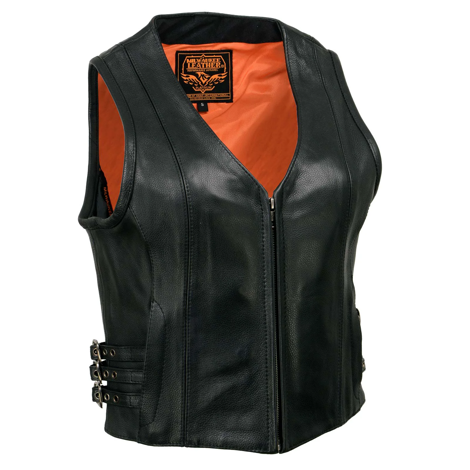 Relaxed Milwaukee Leather MLL4510 Women's Premium Black Leather Motorcycle Rider Vest w Adjustable Side Buckle Minimalist