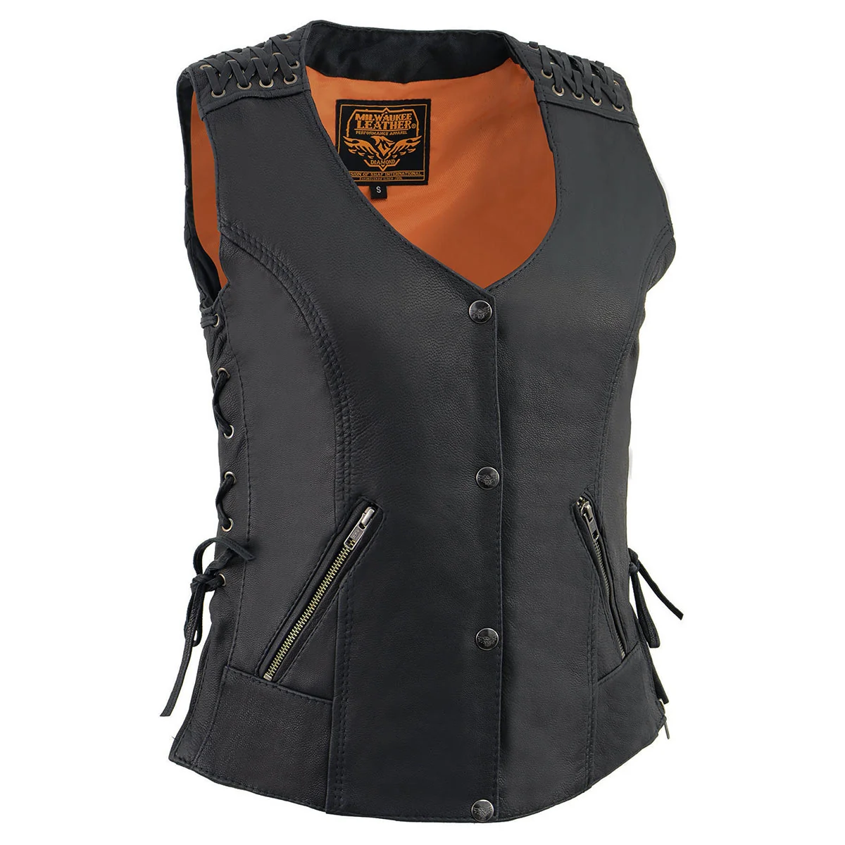 Recyclable Milwaukee Leather MLL4525 Women's Black Leather Lightweight Lace to Lace Lower Zip Expansion Motorcycle Rider Vest Eco-Friendly