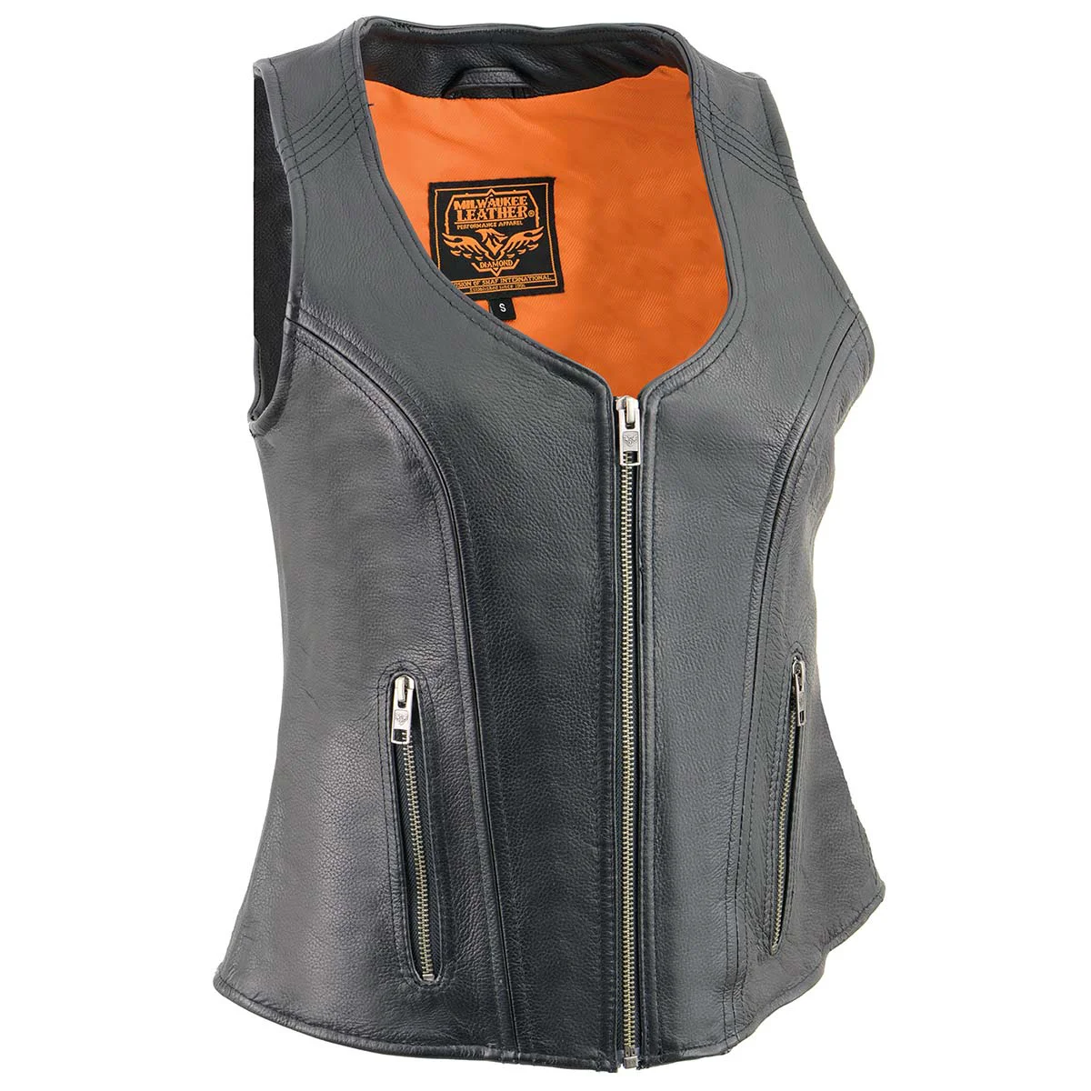 Easy-to-Use Milwaukee Leather MLL4530 Women's Black Leather Open Neck Motorcycle Rider Vest W Front Zip and Stitching detail Sustainable
