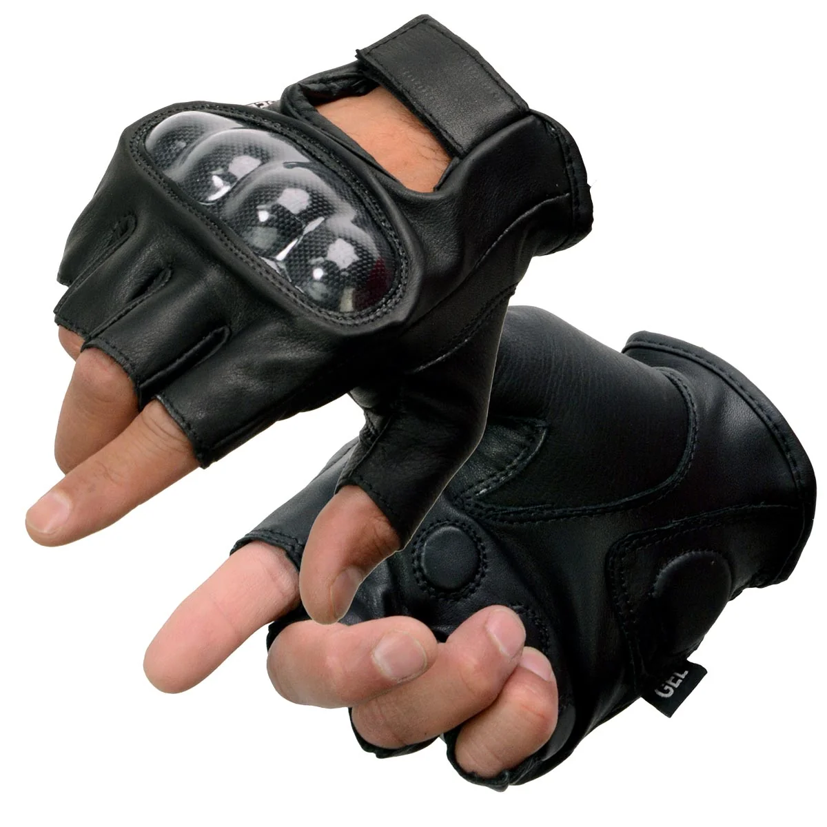 Detailed Milwaukee Leather MG7555 Men's Black Leather Gel Padded Fingerless Motorcycle Gloves w Knuckle Protection Flexible