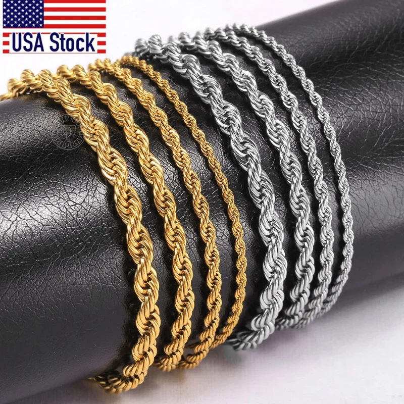 Advanced Gold and Silver Rope Chain Necklace - Classic Twisted Link Chain 2mm–5mm for Timeless Elegance Outstanding