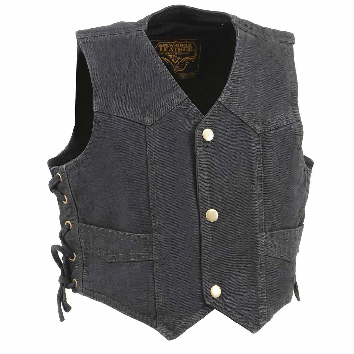 Relaxed Milwaukee Leather MDK3900 Kids Classic Black Denim Side Lace Vest Elite