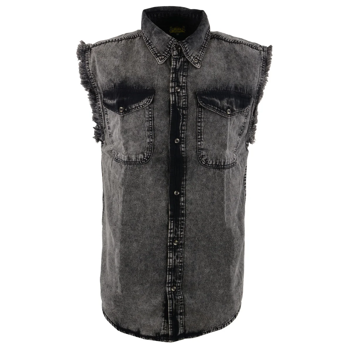 Fast Milwaukee Leather MDM11683 Men s Classic Beige Black Button-Down Cut Off Frayed Sleeveless Casual Shirt Minimalist