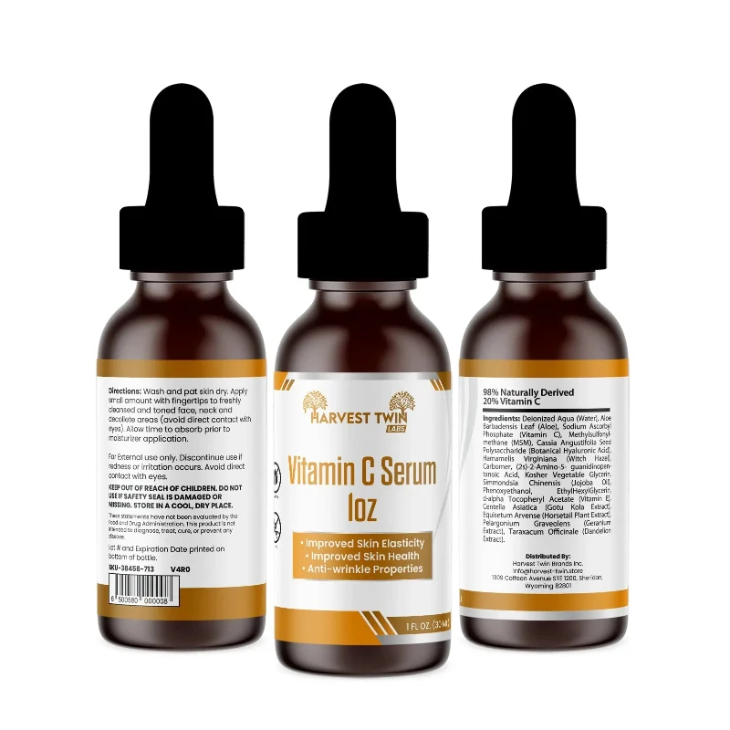 Certified Harvest Twin Labs Vitamin C Serum 1oz – Skin Elasticity Anti-Wrinkle Support High-Grade