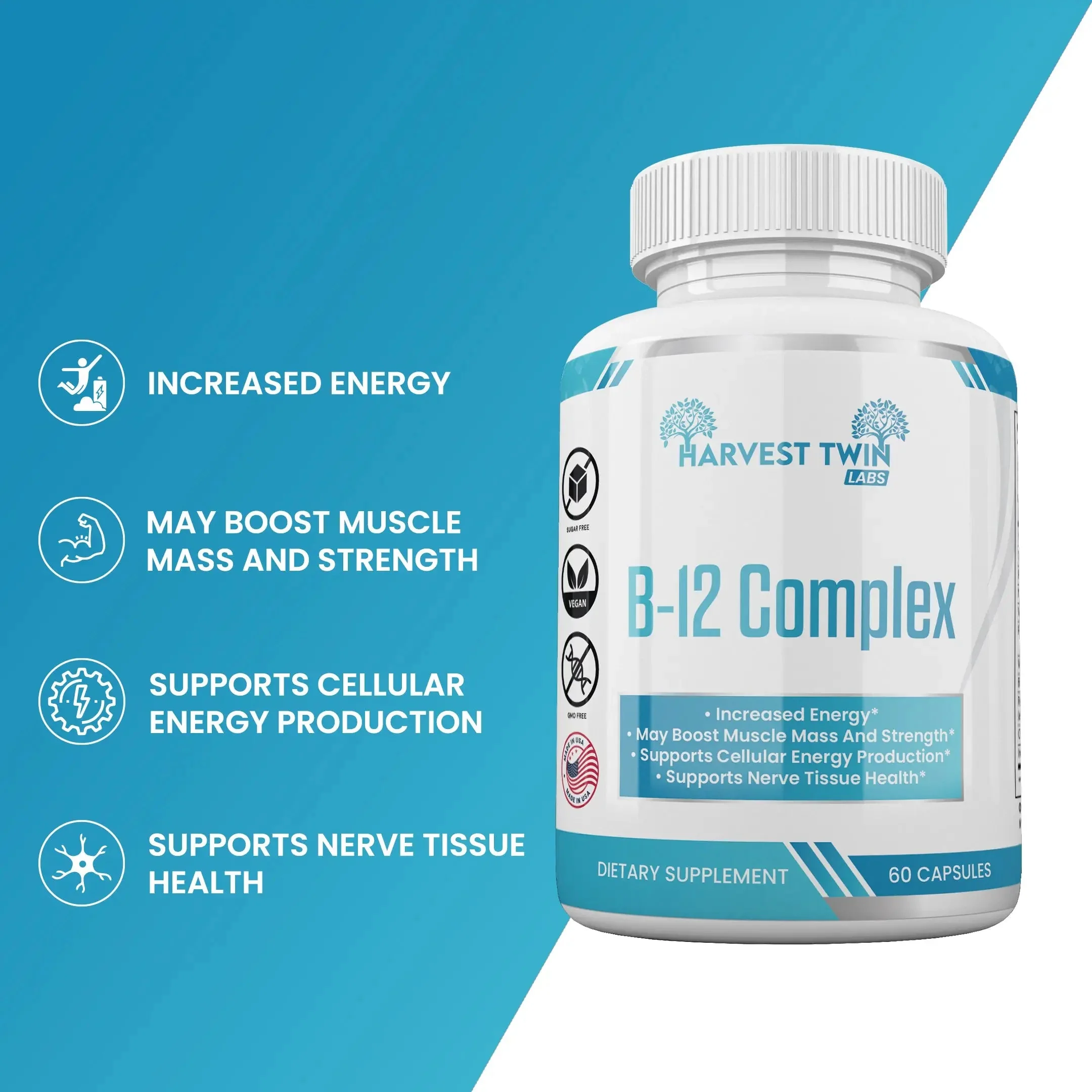 Sophisticated Harvest Twin Labs B-12 Complex Dietary Supplement – 60 Capsules Easy-to-Use