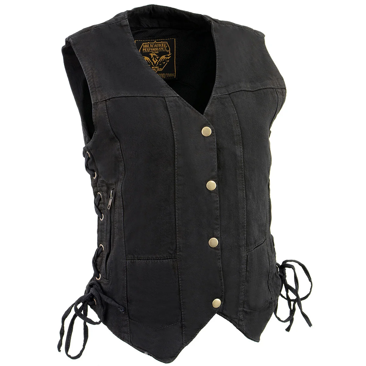Optimized Milwaukee Leather MDL4020 Women's Classic Black 6 Pocket Side Lace Denim Vest Refined