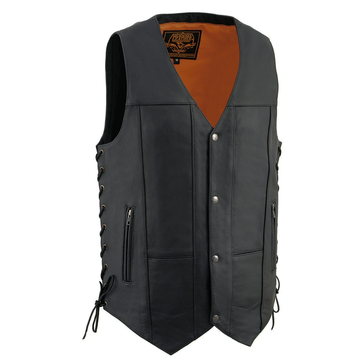 Safe Milwaukee Leather MLM3541 Men's Roulette Black Premium Leather 10 Pocket Motorcycle Vest w Cool-Tec Leather Treatment Professional
