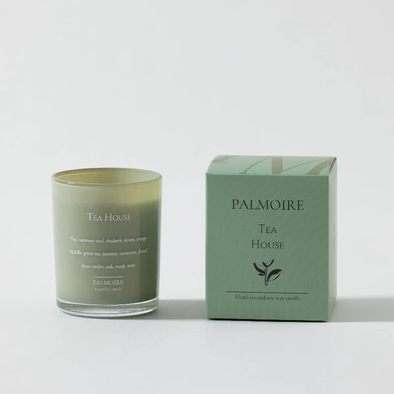 Smart Palmoire Tea House Hand-Poured Soy Wax Candle – Green Glass Jar