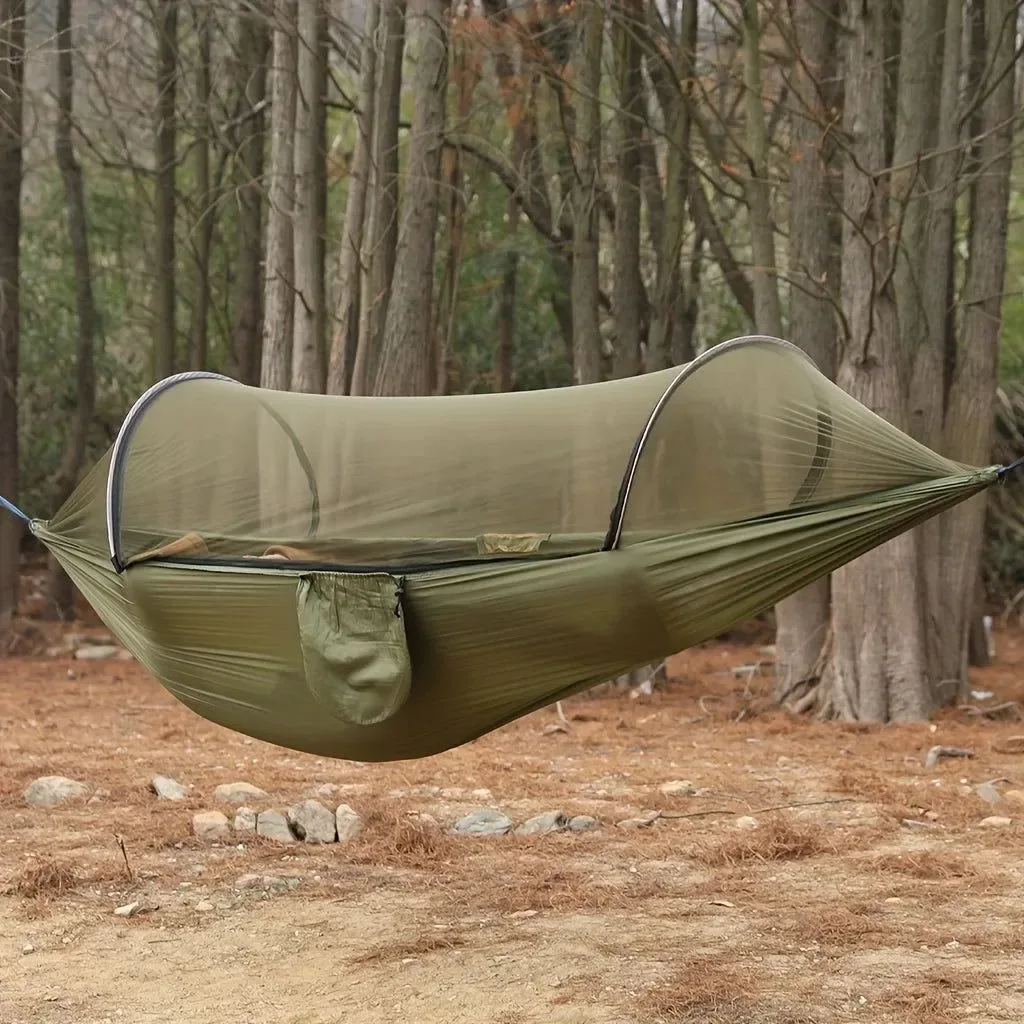 Lightweight Portable Camping Hammock with Mosquito Net – Quick-Setup Nylon Knit Hammock for Outdoor Relaxation Recyclable