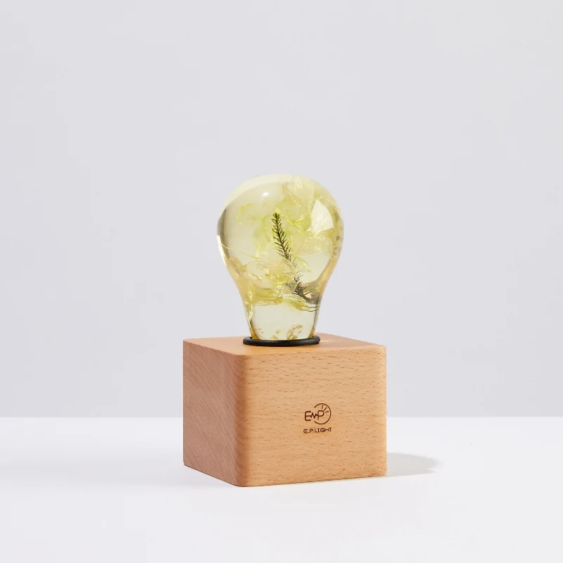 Professional C.P.LIGHT Floral Glass Accent Lamp with Wooden Cube Base User-Friendly
