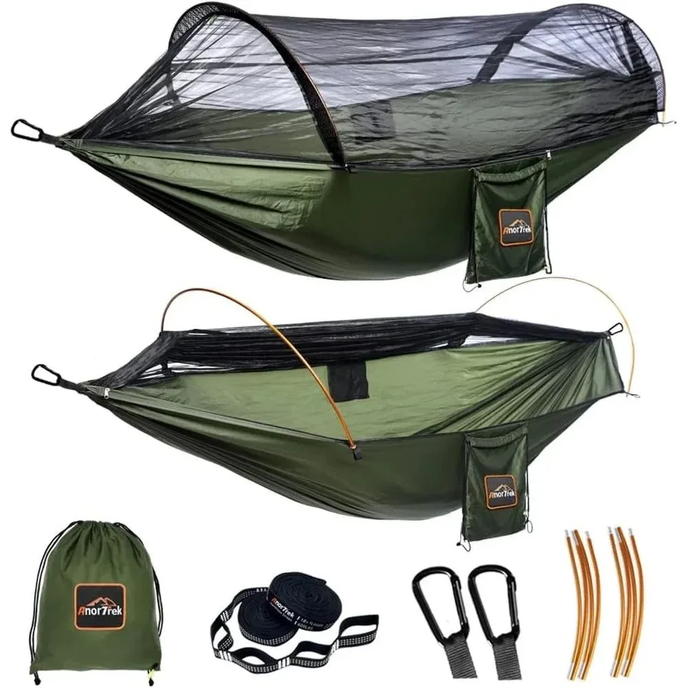 Original 600lb Capacity Camping Hammock with Mosquito Net - Lightweight Portable Double Hammock with Aluminum Poles Tree Straps Premium
