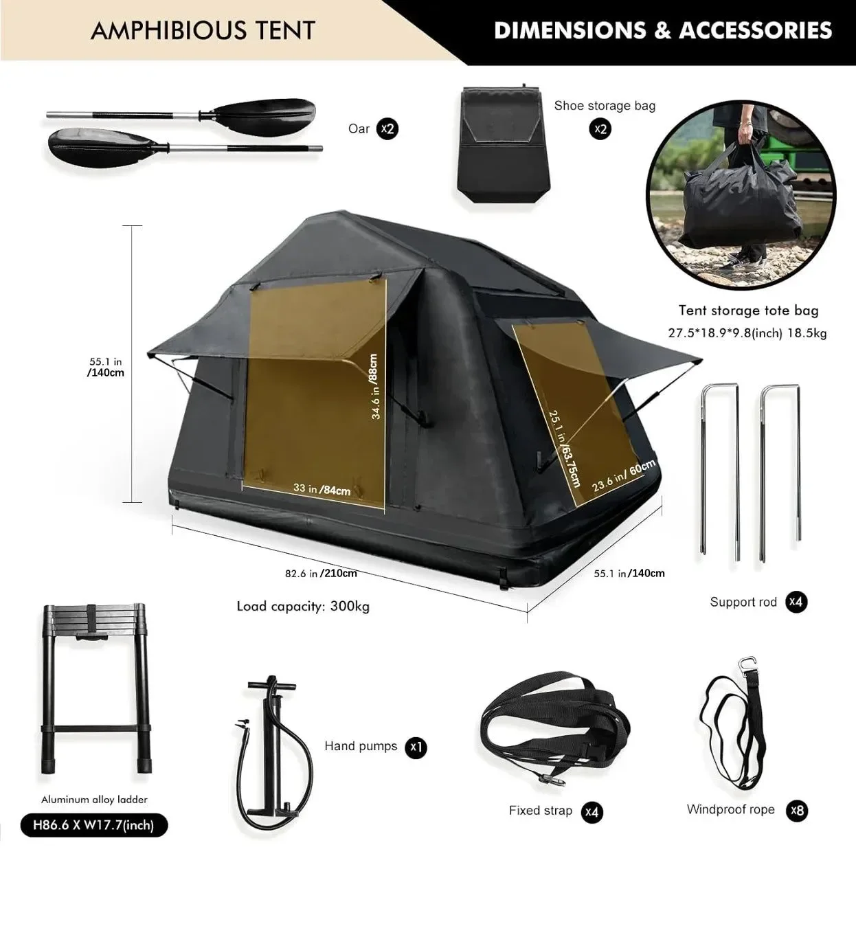 Reusable Inflatable Roof Top Tent for 4x4 Off-Road Camping – Quick Setup Lightweight Waterproof Specialty
