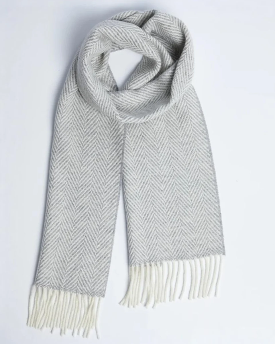 Solid Foxford Pearl Grey Herringbone Cashmere Blend Scarf Contemporary