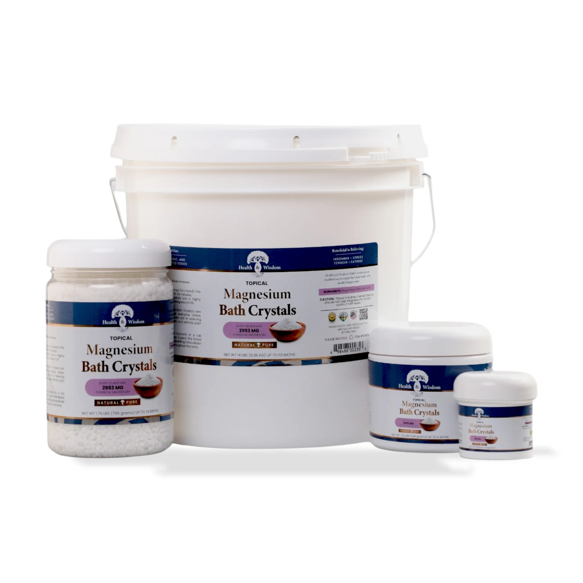 Eco-Friendly Health Wisdom Magnesium Bath Crystals Multiple Size Buckets Exclusive