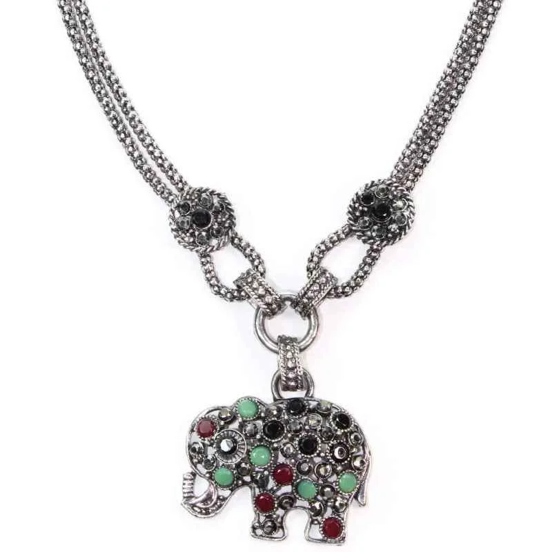 Environmentally Friendly Elephant Pendant Necklace Silver Tone Chain Crystal Charm Jewelry Crafted