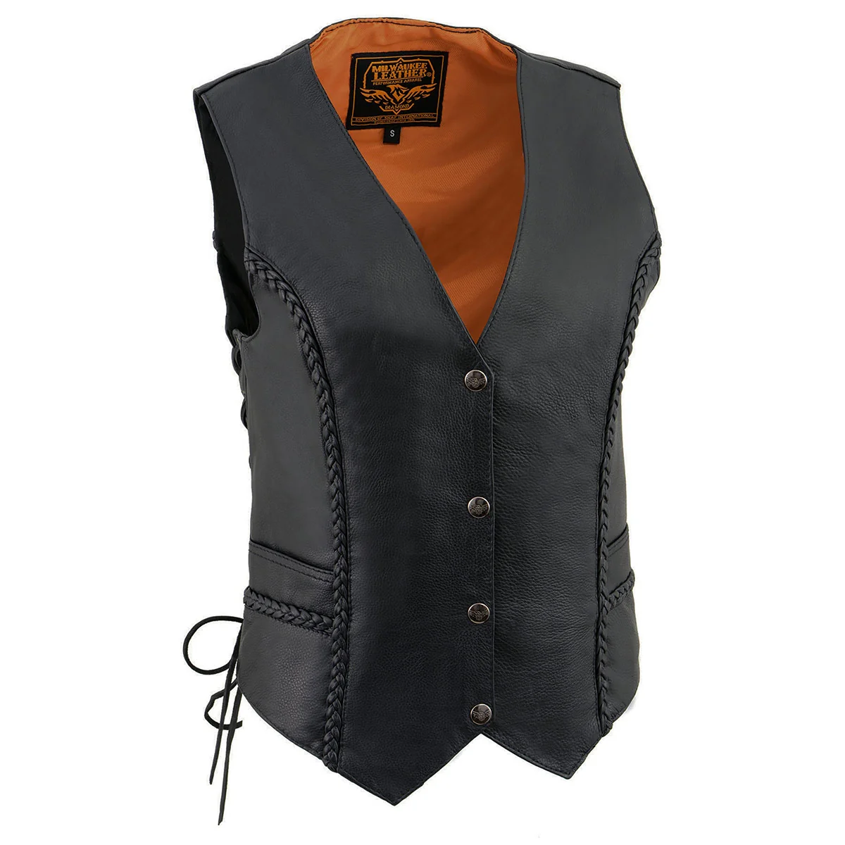 Contemporary Milwaukee Leather ML1255 Women's Black Braided Premium Leather Side Lace Motorcycle Rider Vest Eco-Friendly