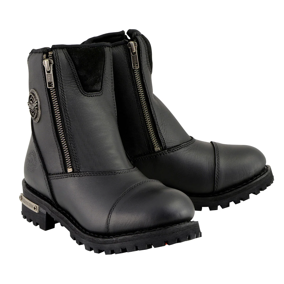 High-Grade Milwaukee Leather MBM102W Men's Black Smooth Wide-Width Double Sided Zipper Entry Motorcycle Leather Boots Prestigious