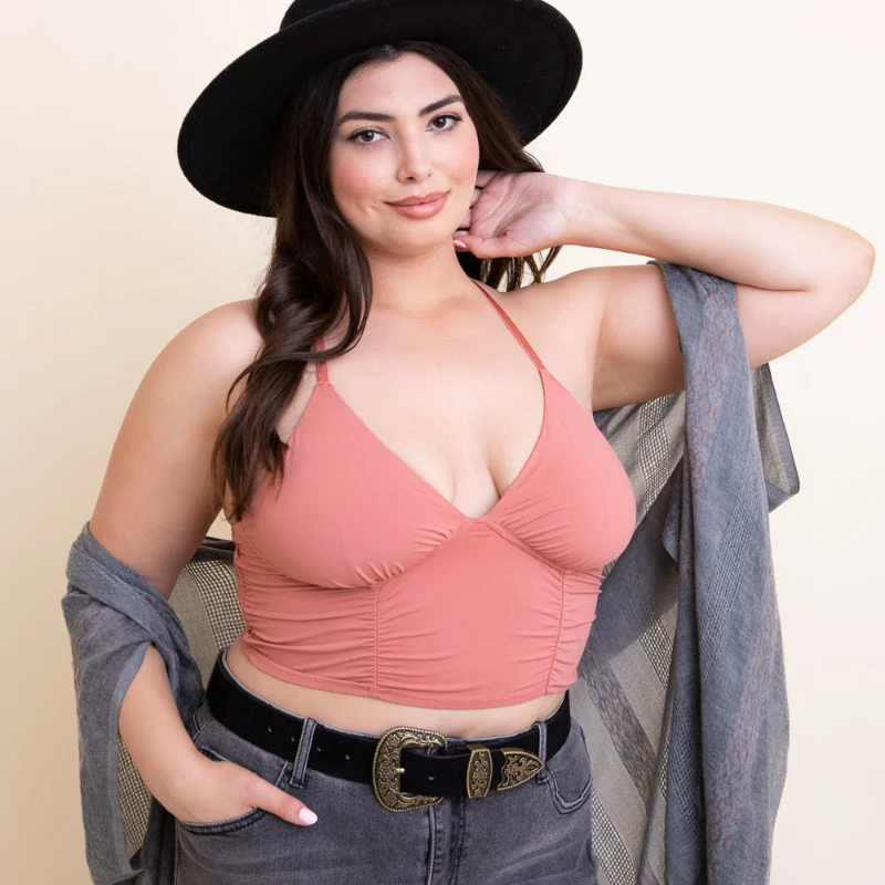Authentic Women V-Neck Halter Crop Top Sleeveless Summer Wear Relaxed