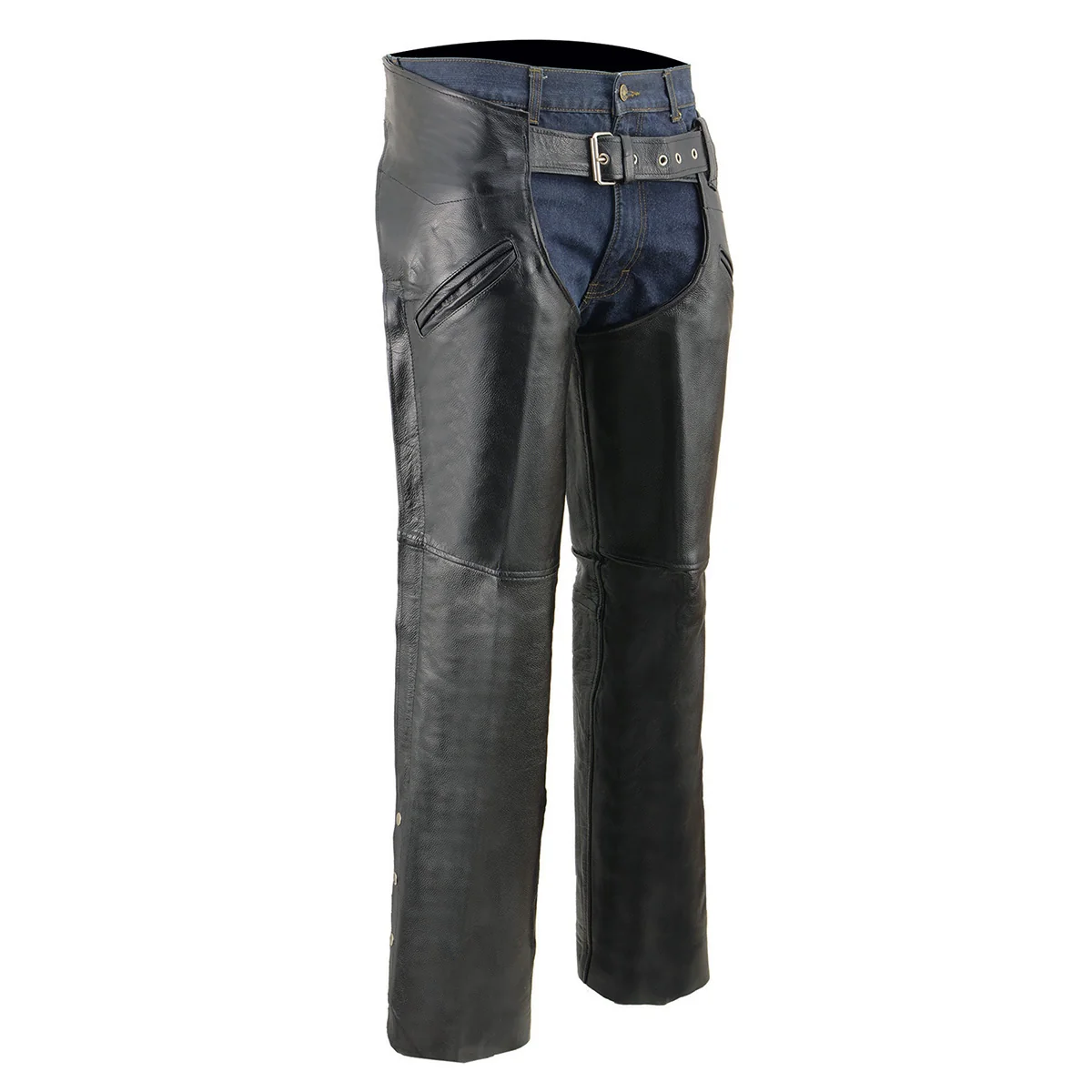 Genuine Milwaukee Leather Men's Black Premium Leather Motorcycle Riders Chaps w Slash Pockets Mesh Lined - LKM5710 Reusable