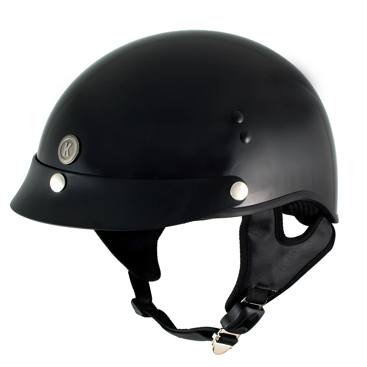 Detailed Klutch K-3 'Cruise' Gloss Black Half Face Motorcycle Helmet with Snap On Visor Selected