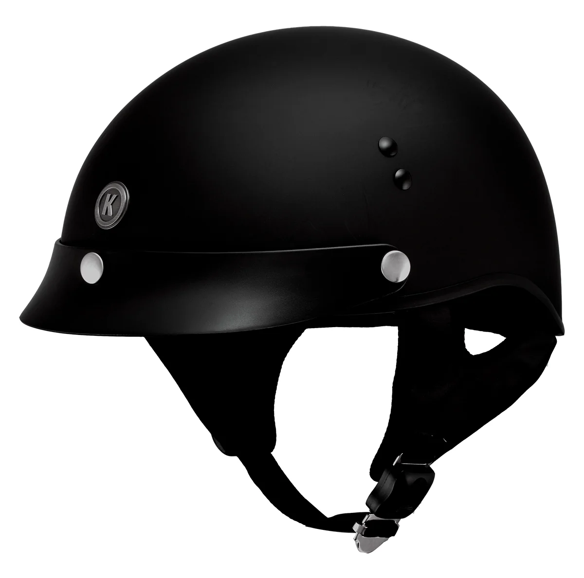 Luxury Klutch K-3 'Cruise' Flat Black Half Face Motorcycle Helmet with Snap On Visor Elite
