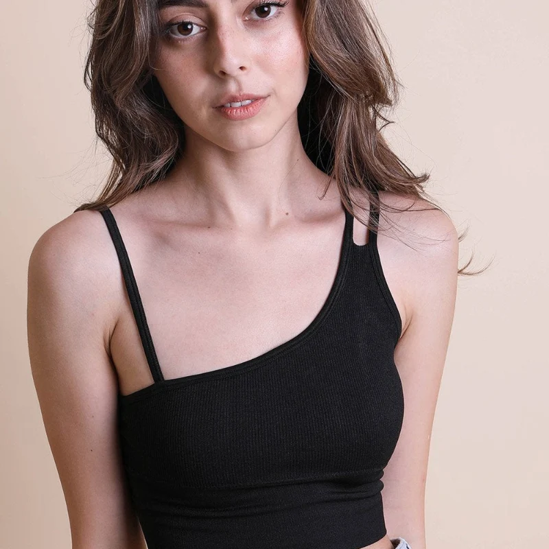 Exclusive Women One Shoulder Ribbed Crop Top – Sleeveless Slim Fit Top Functional