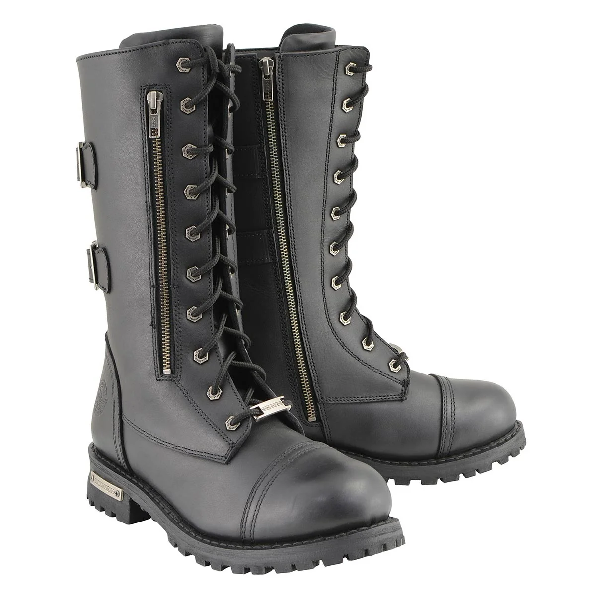 Organic Milwaukee Leather Men s 13-Inch-Tall Tactical Black Lace-Up Leather Boots Zipper w Storage Pocket MBM9069 Durable