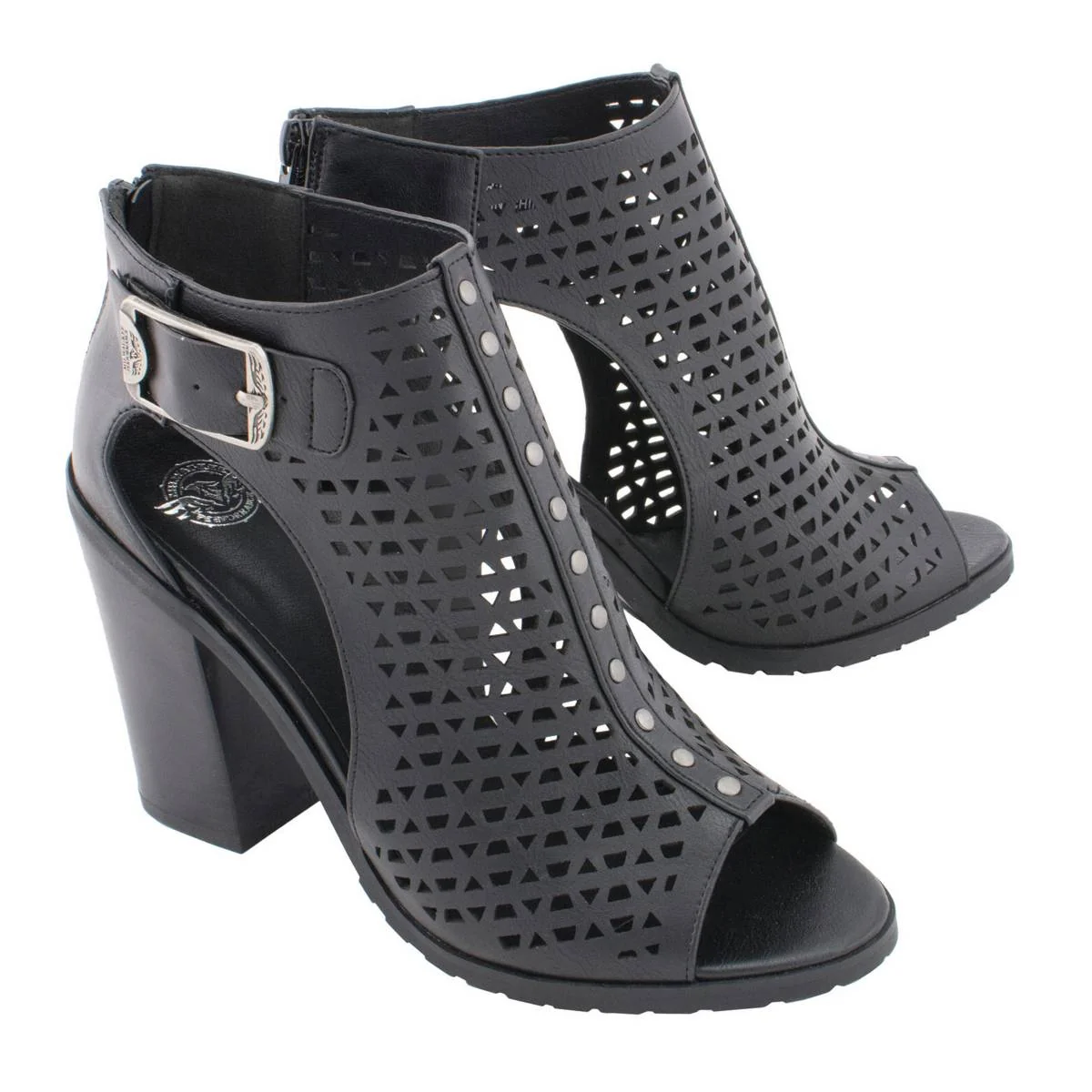 Milwaukee Leather MBL9453 Women's Black Mesh Open-Toe Platform Fashion Casual Heeled Sandals with Buckle Strap Minimalist