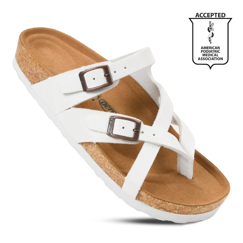 Versatile Aerothotic White Split Toe Sandals with Double Adjustable Buckle Closure Quality