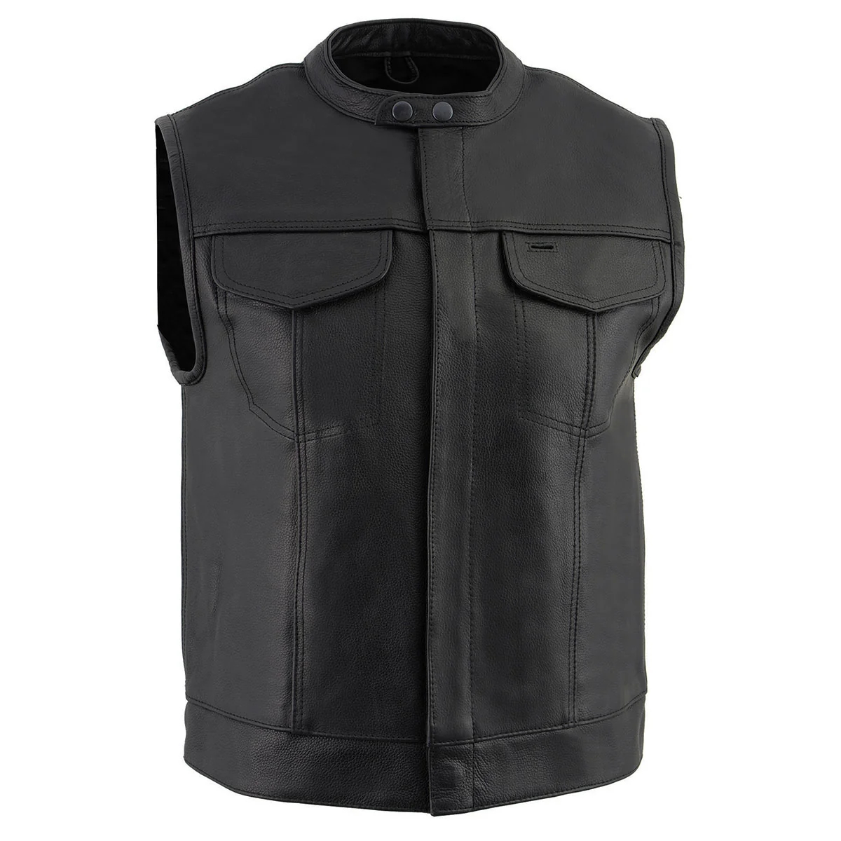 Clean Milwaukee Leather LKM3720 Men's Black Leather Club Style Motorcycle Rider Vest with Concealed Snap Button Closure Quality