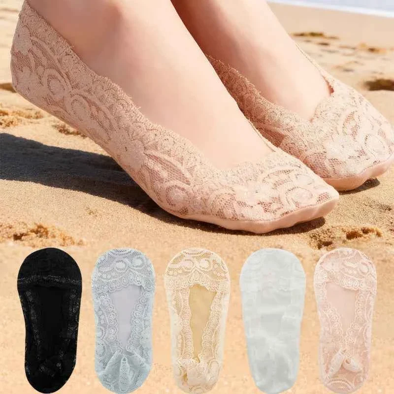 Premium Material Lace Liner Socks for Women - 5 Pairs Soft Comfortable Stylish Traditional