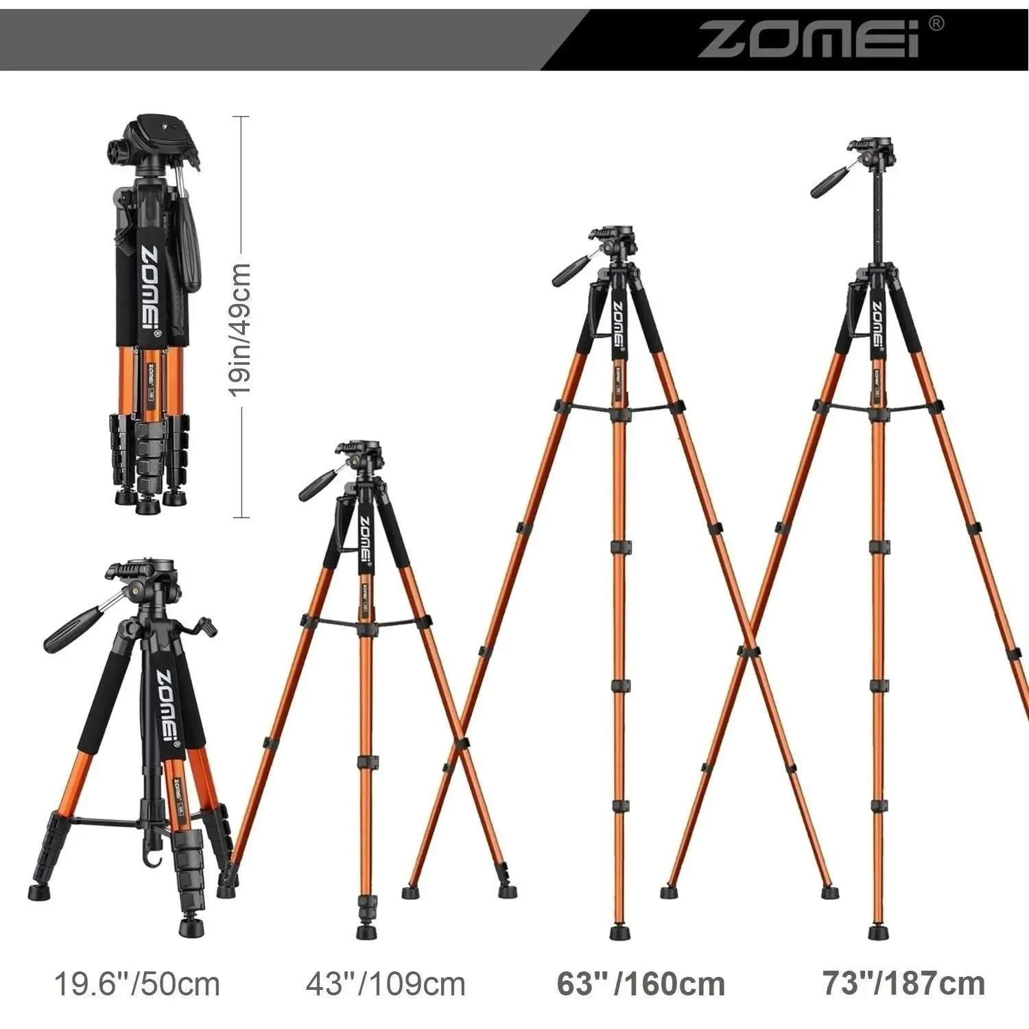 Natural 73.6 Professional Camera Tripod - 5kg Load Aluminum Alloy DSLR Phone Stand