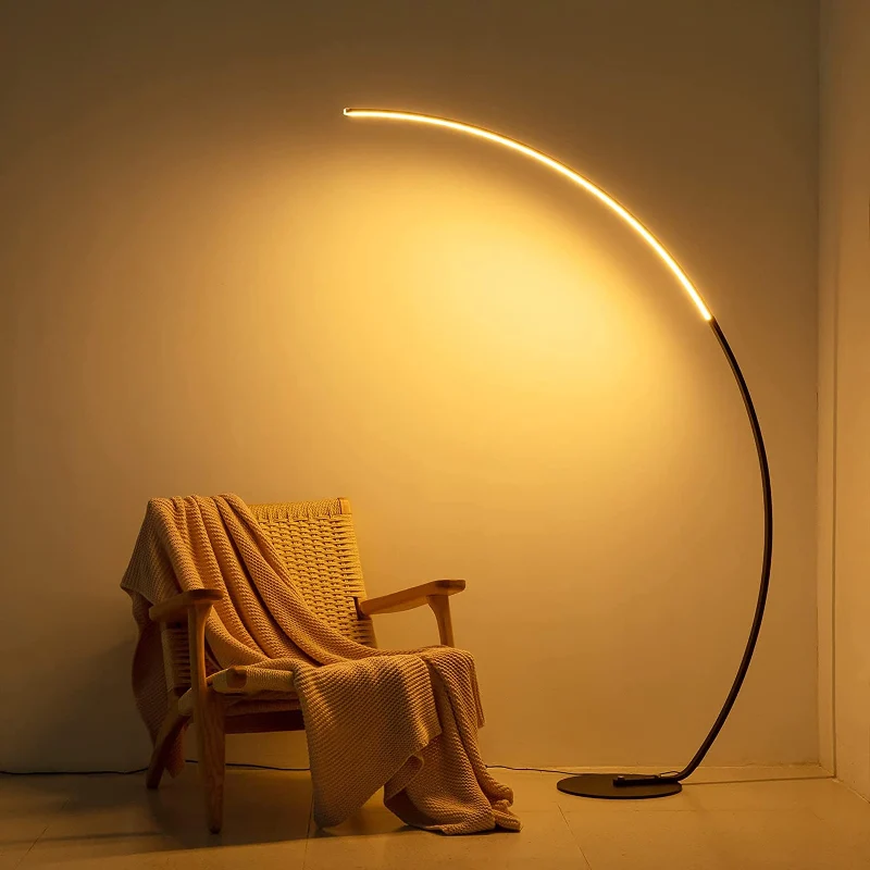 Long-Lasting Modern Arc LED Floor Lamp - Adjustable RGB Lighting with Curved Design Minimalist