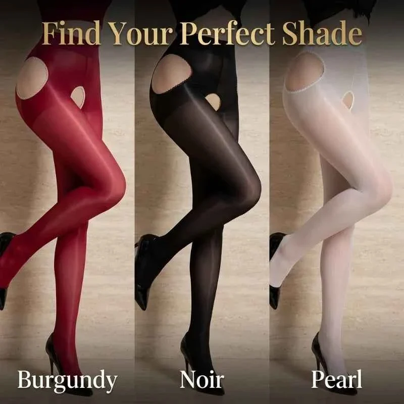 Prestigious Cut-Out Pattern Tights for Women – Soft Stretch Pantyhose in Burgundy Noir and Pearl Exceptional