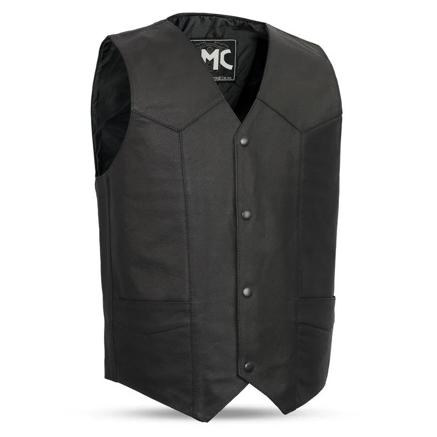 Responsible First Manufacturing FMM601BM Men s The Top Shot Black Western Style Leather Vest with Conceal Carry Pockets High-Grade