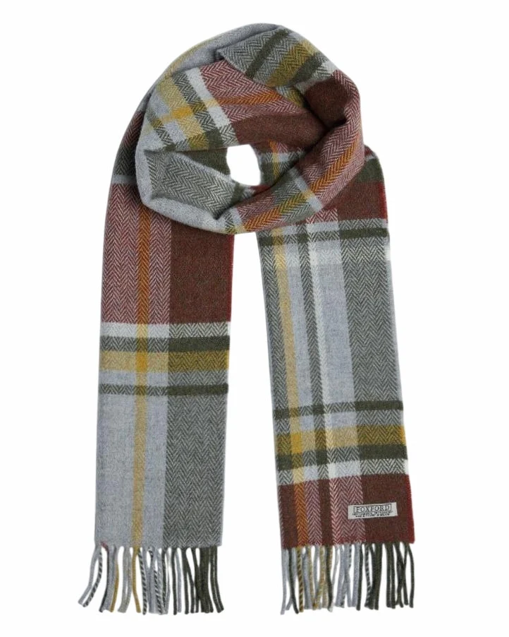 Optimized Foxford Rust Tartan Lambswool Scarf Pure
