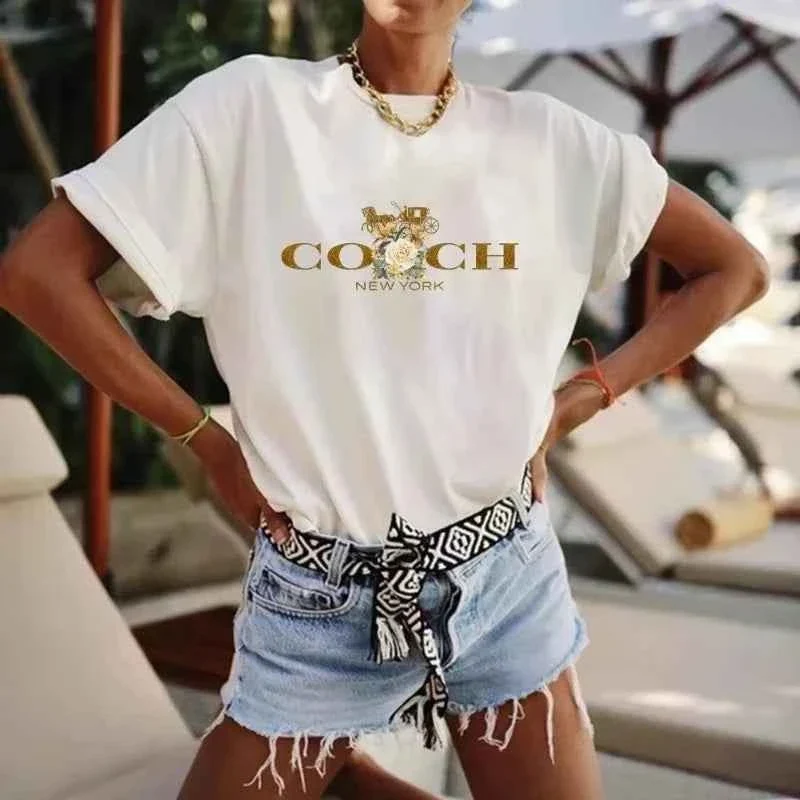 Classic Coach Logo Graphic T-shirt – Stylish Casual Wear for Women White Red Pink Black Grey Proven