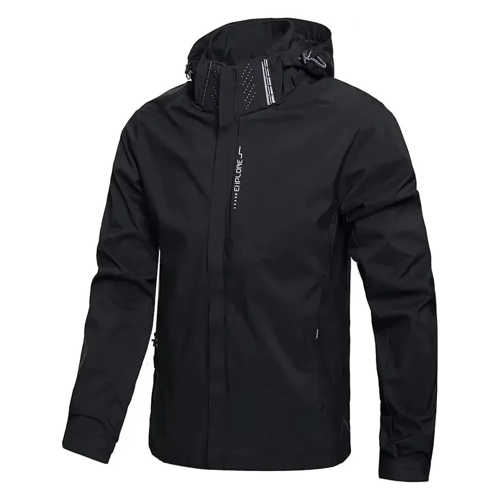 Stylish Men's Lightweight Waterproof Rain Jacket with Hood Windproof Hiking Outdoor Raincoat Traditional