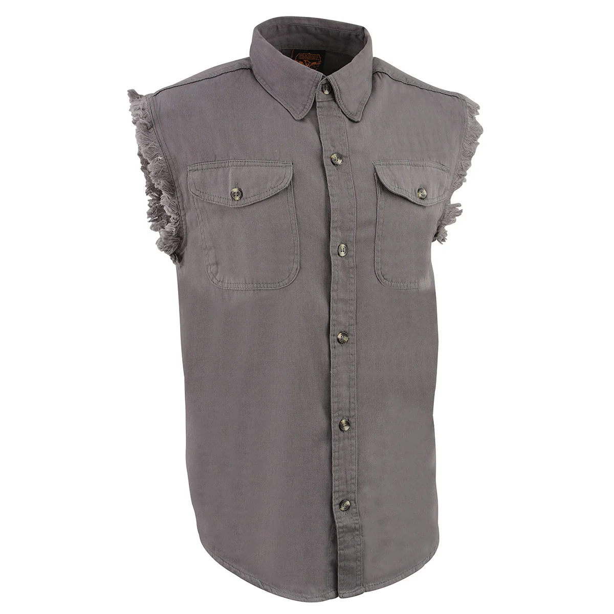 Effective Milwaukee Leather DM4004 Men's Grey Lightweight Denim Shirt with Sleeveless Frayed Cut Off Stylish