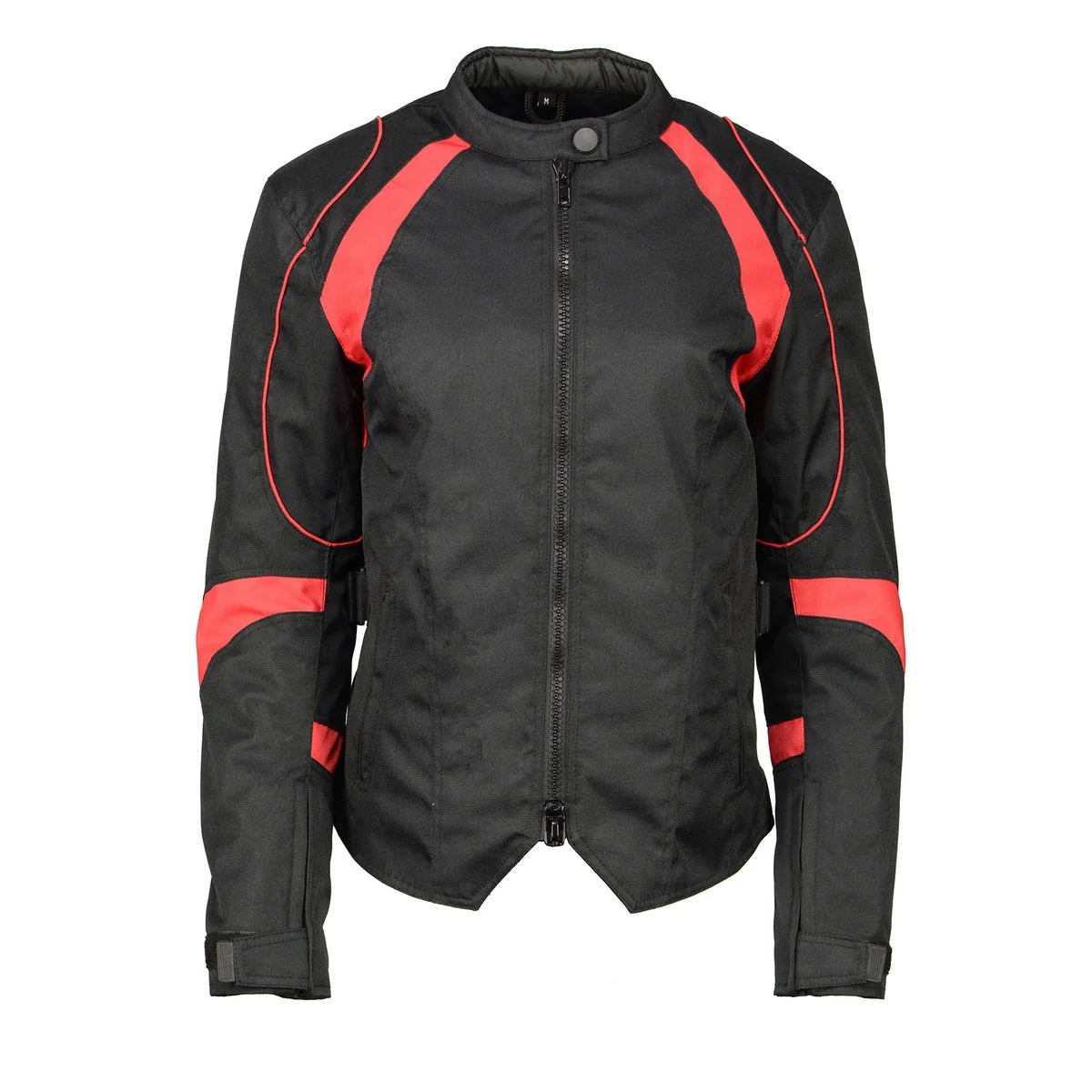 Refined M Boss Motorcycle Apparel BOS22706 Women's Black and Red Motorcycle Biker Nylon Racer Jacket with Armor Protection Flexible