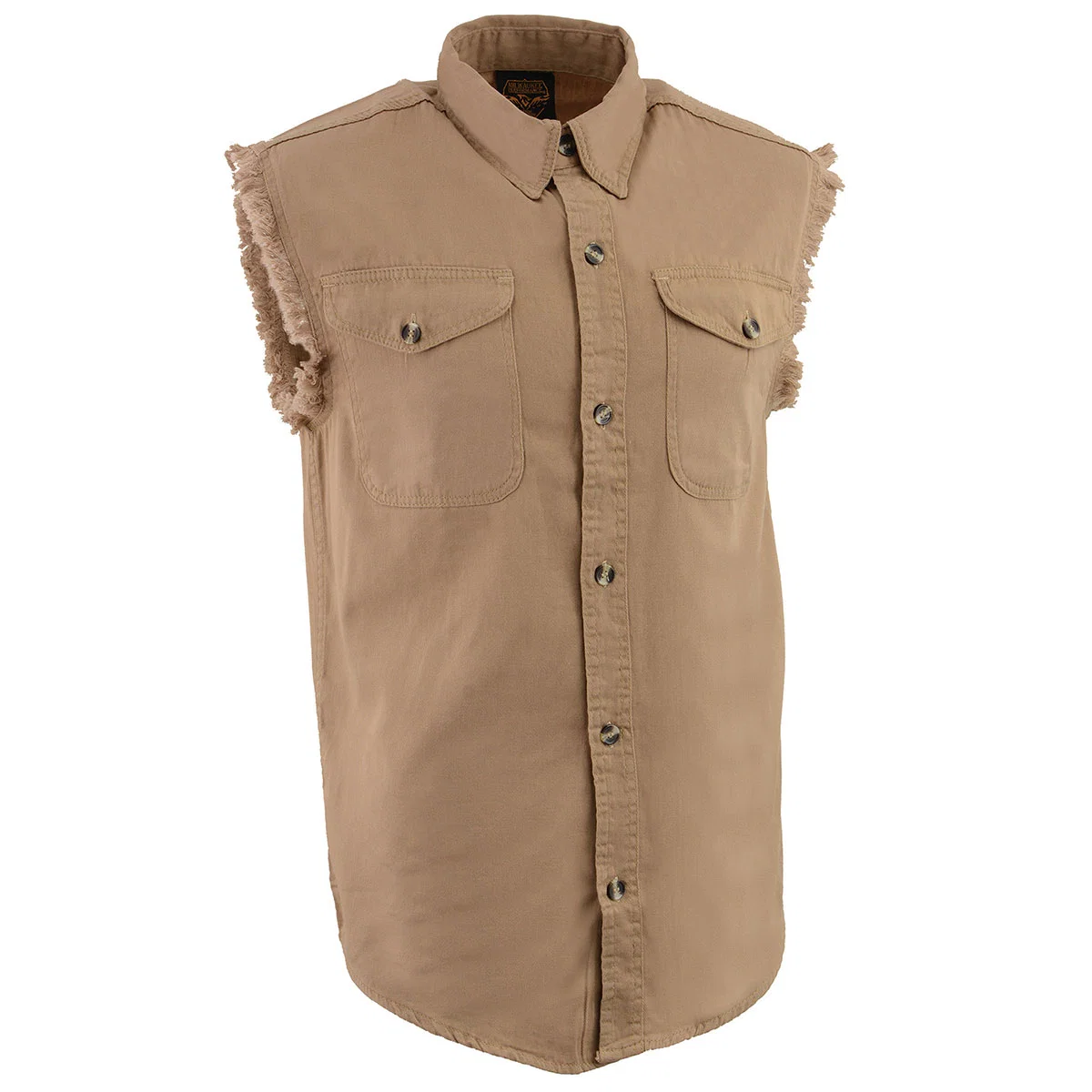 Refined Milwaukee Leather DM4005 Men's Beige Lightweight Denim Shirt with Frayed Cut Off Sleeveless Optimized