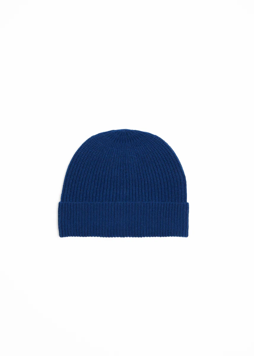 Relaxed Foxford Navy Ribbed Cashmere Beanie Reusable